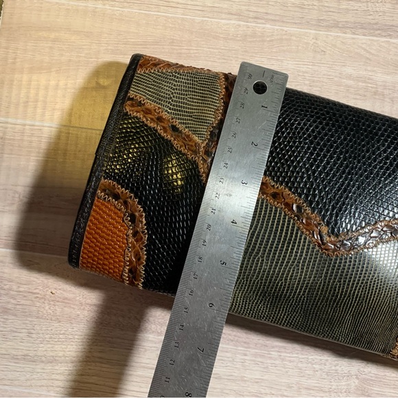 Vintage Carlos Falchi Snakeskin Clutch Purse Bag Leather Black Brown Patchwork